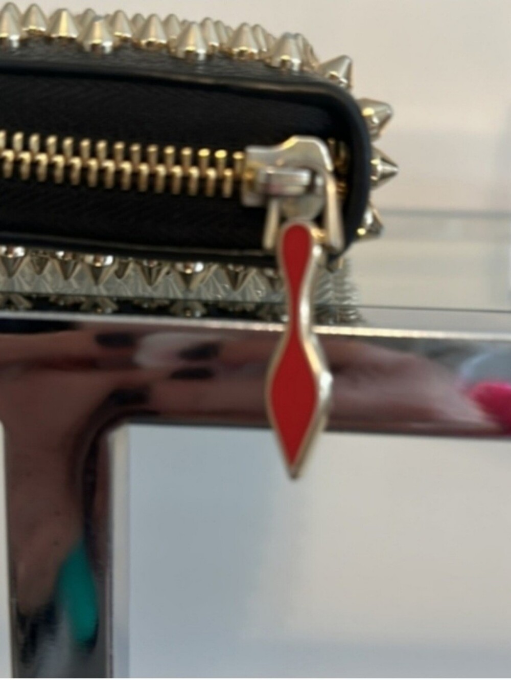 Christian Louboutin Panettone Spiked Zip Around Wallet Black Red Gold - Picture 3 of 13